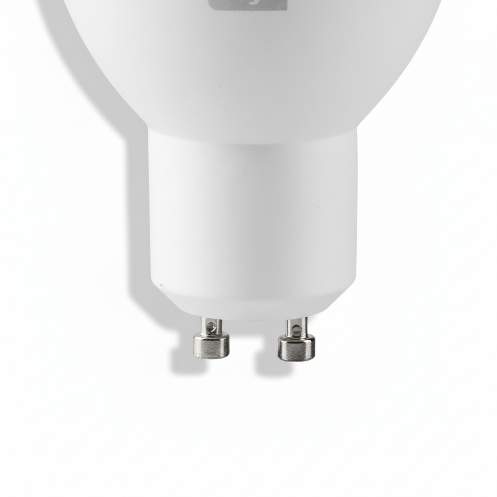 Detalle conector GU10 de doble pin metálico